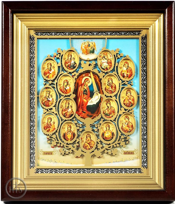 Product Photo - Mystery of the Nativity, Tree of Life, Wood Framed Icon, Gold Plate