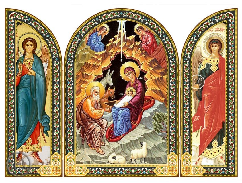 Product Image - The Nativity, Icon Triptych With Archangel and Guardian Angel