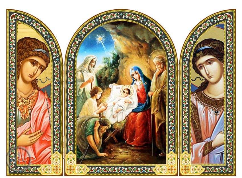 Product Image - The Nativity, Icon Triptych With Guardian Angels on the Doors