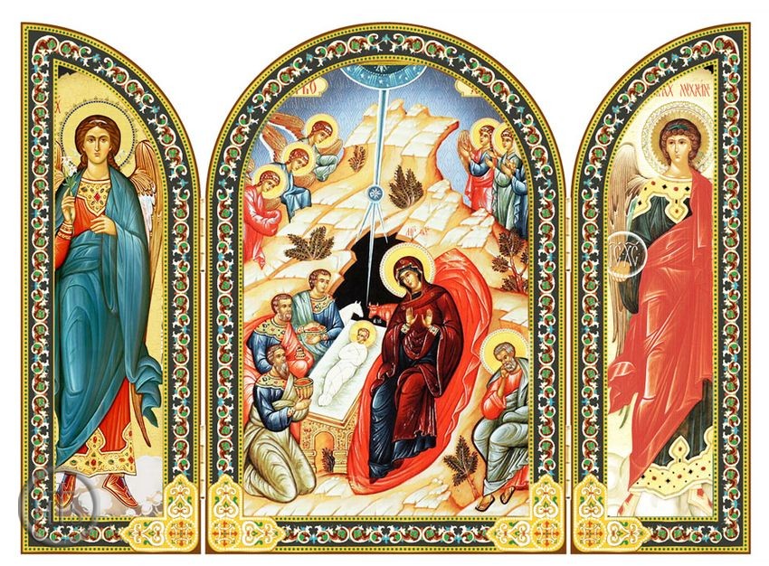Picture - The Nativity, Icon Triptych With Archangel and Guardian Angel