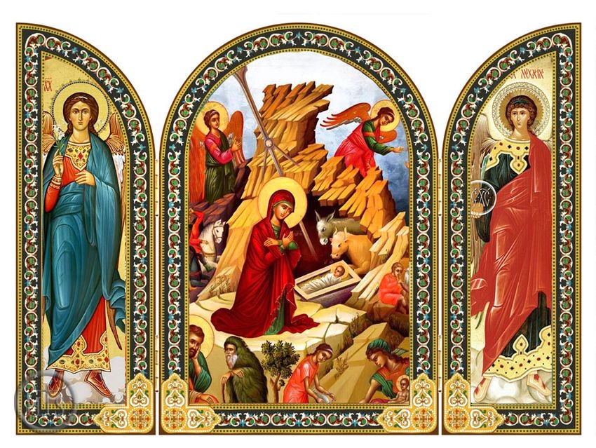 HolyTrinity Pic - The Nativity, Icon Triptych With Archangel Michael and Gabriel 