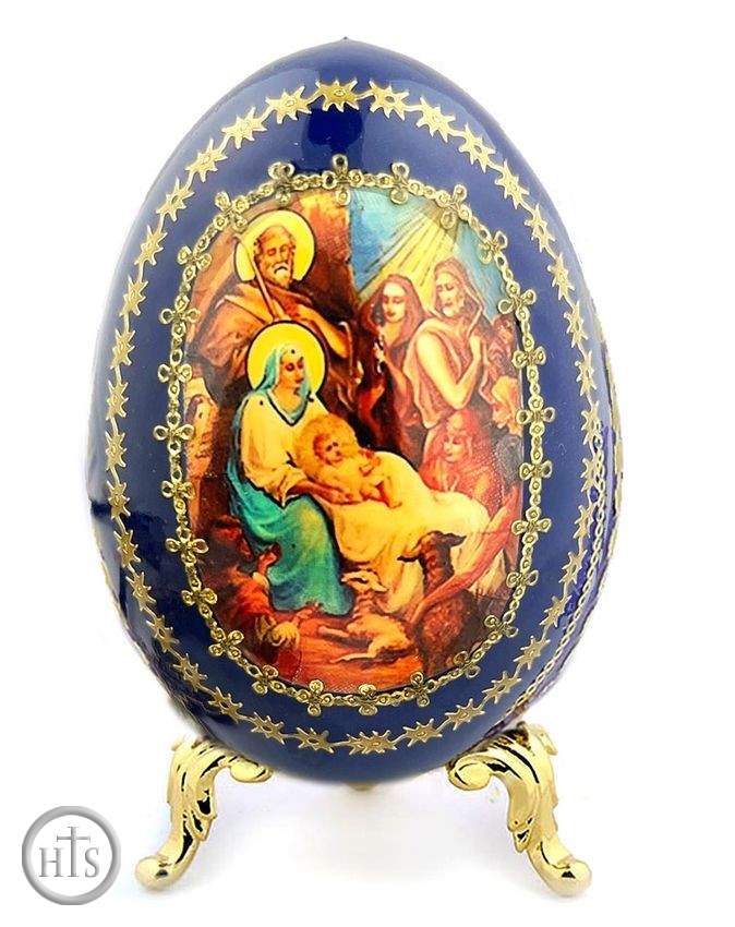 Image - Nativity of Christ, Wooden Decoupage Icon Egg with Stand