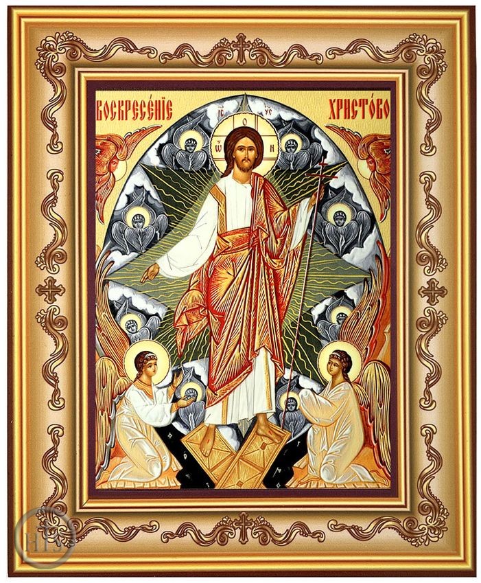HolyTrinity Pic - The Resurrection With Seraphim Angels, Orthodox Framed Icon