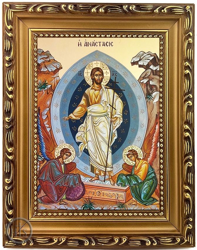 HolyTrinity Pic - The Resurrection, Wooden Frame Byzantine Greek Icon