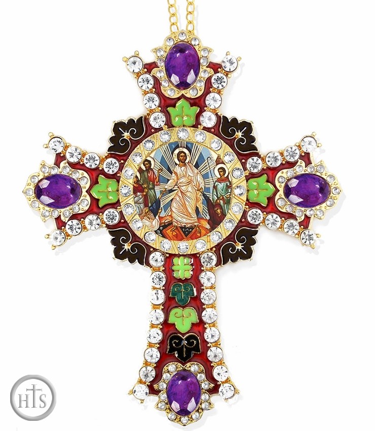 Picture - Resurrection of Christ, Greek Icon in Jeweled Wall Cross