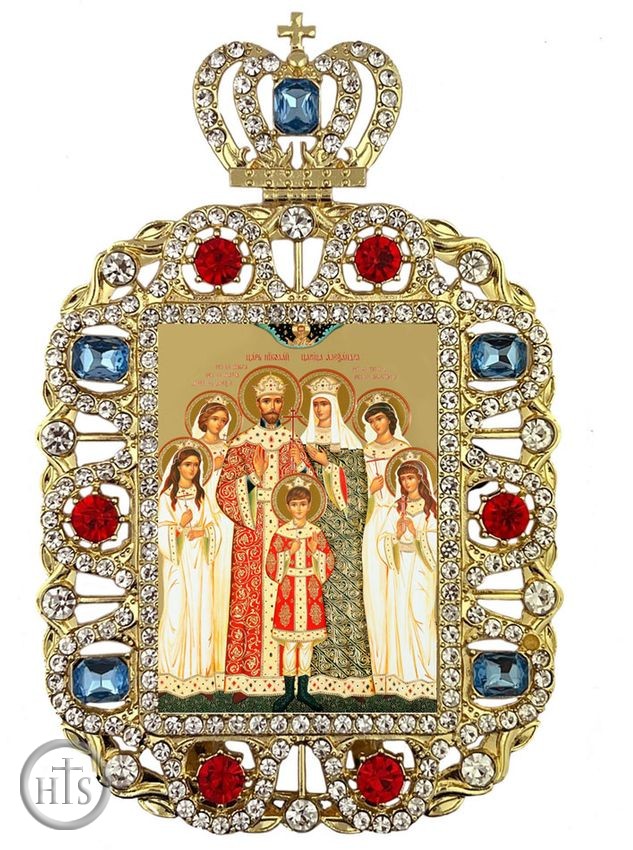 Picture - The Royal Family, Jeweled Framed Icon With Crown and Stand