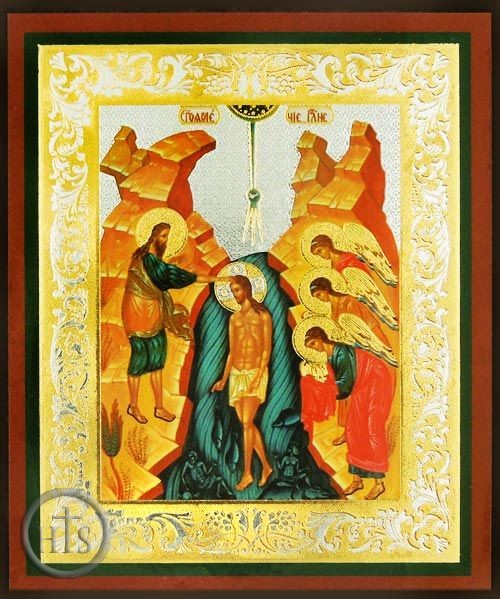 HolyTrinityStore Picture - THEOPHANY - Baptism of Christ, Gold & Silver Foil Orthodox Icon