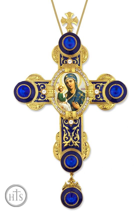 HolyTrinityStore Picture - Virgin of Jerusalem Icon in Byzantine Styled Cross Ornament