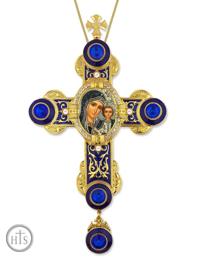 HolyTrinityStore Picture - Virgin of Kazan Icon in Byzantine Styled Cross Ornament