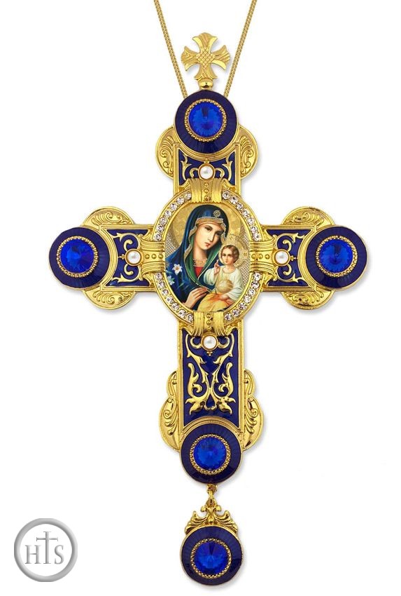 HolyTrinityStore Image - Virgin Mary the Eternal Bloom Icon in Byzantine Styled Cross Ornament