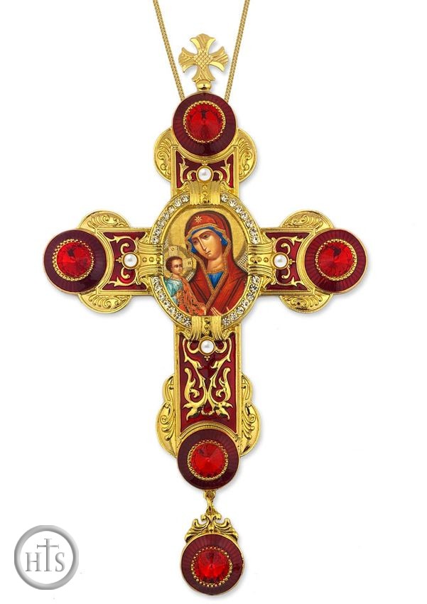 Image - Theotokos and Christ, Icon in Byzantine Styled Cross Ornament