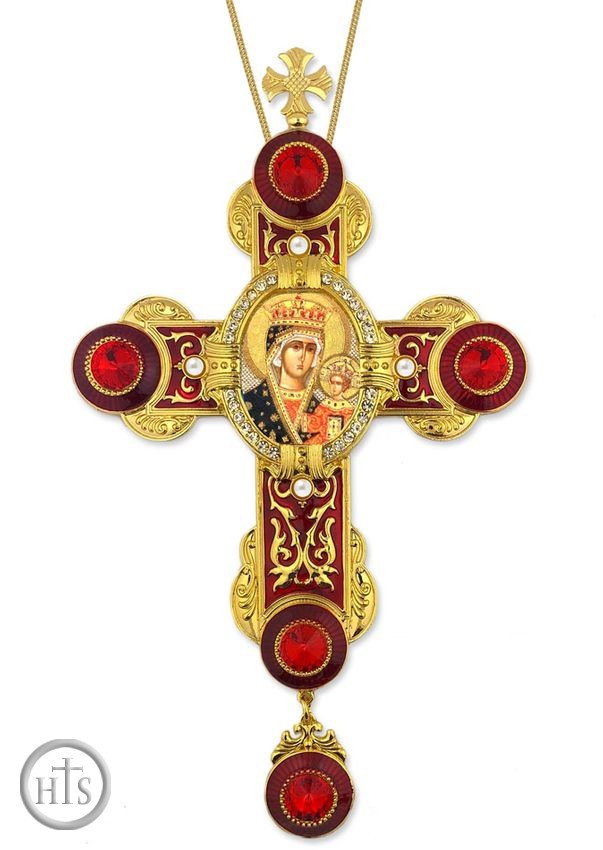 HolyTrinityStore Image - Virgin Mary Czestochova Icon in Byzantine Styled Cross Ornament