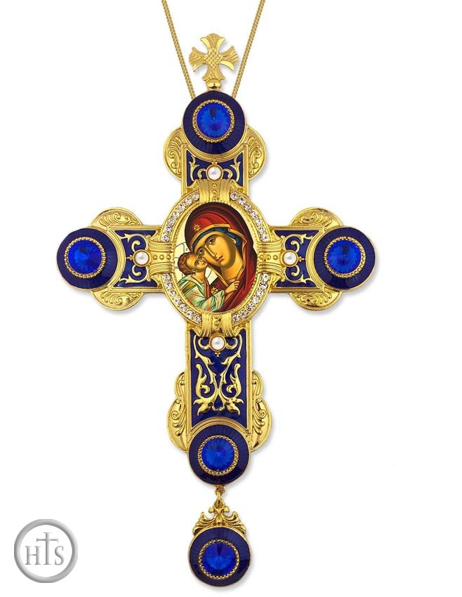 Product Pic - Virgin Mary Sweet Kissing, Greek Icon in Byzantine Styled Cross Ornament