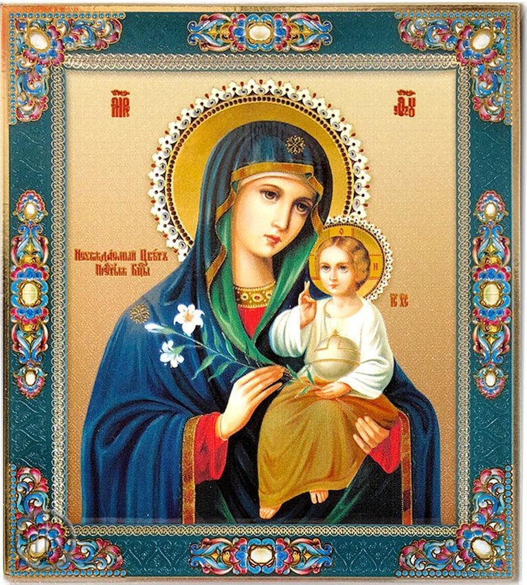 Product Photo - Virgin Mary the Eternal Bloom,  Embossed Printing on Wood, Gold Foil Orthodox  Icon