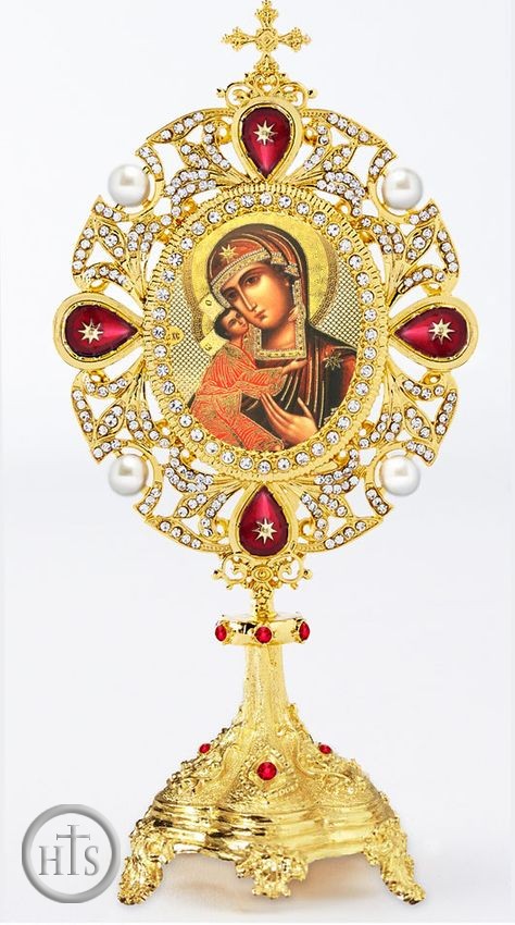 Photo - Virgin Mary Feodorovskaya Icon in Pearl Jeweled Shrine - Monstrance Style