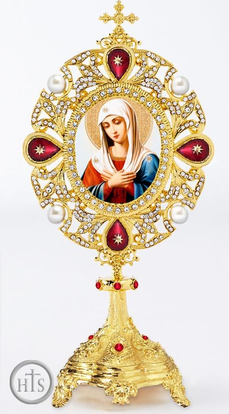 Pic - Virgin Mary Extreme Humility Icon in Pearl Jeweled Shrine