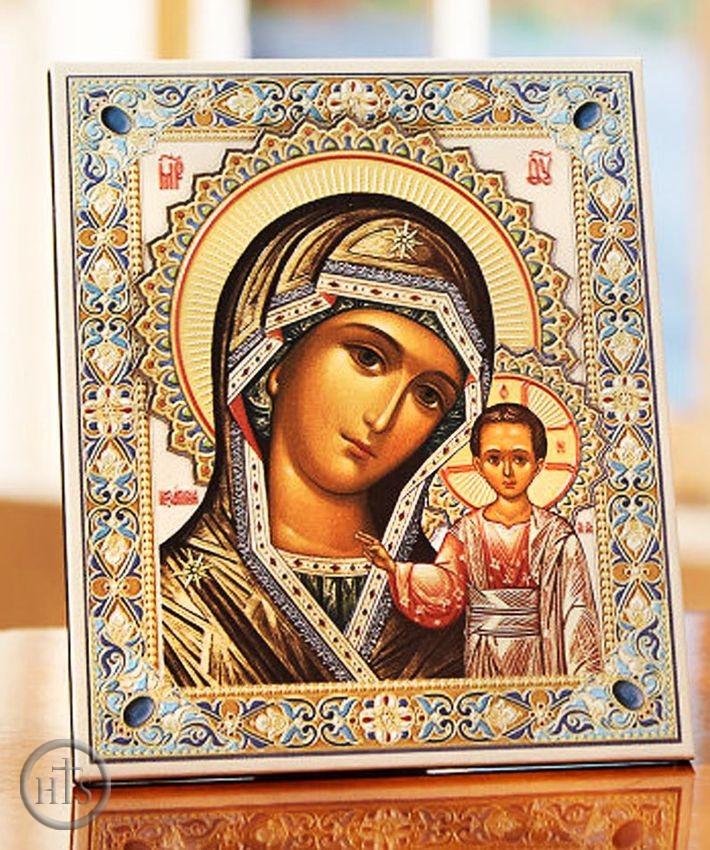 Product Picture - Virgin of Kazan, Embossed Icon Printed on Leatherette 
