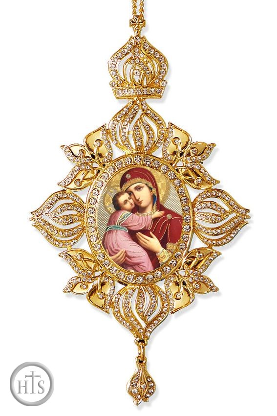 Product Pic - Virgin of Vladimir,  Framed Icon Ornament, Byzantine Style