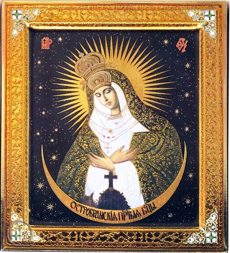 Product Photo - Virgin Mary of Ostrobrama,  Embossed Printing on Wood, Gold Foil Orthodox  Icon