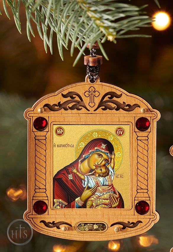 HolyTrinity Pic - Virgin Mary Sweet Kissing, Wooden Icon Shrine Pendant  on Rope