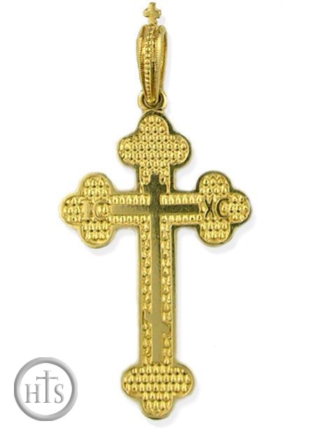 HolyTrinityStore Photo - Orthodox Three Barred  Reversible Gold Cross, 14 KT