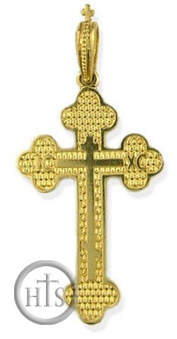 HolyTrinityStore Image - Orthodox Three Barred  Reversible Gold Cross, 14 KT, Small