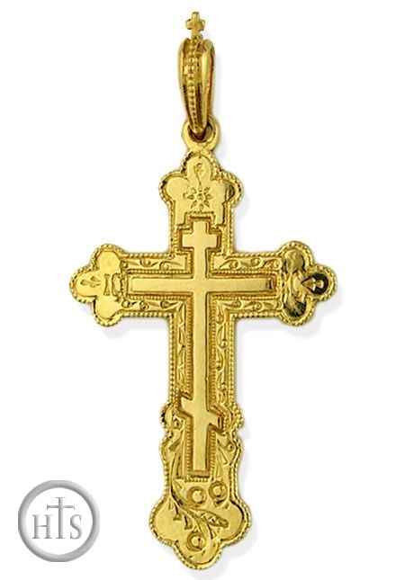 HolyTrinityStore Photo - Orthodox Three Barred Reversible Cross, Gold  14 KT