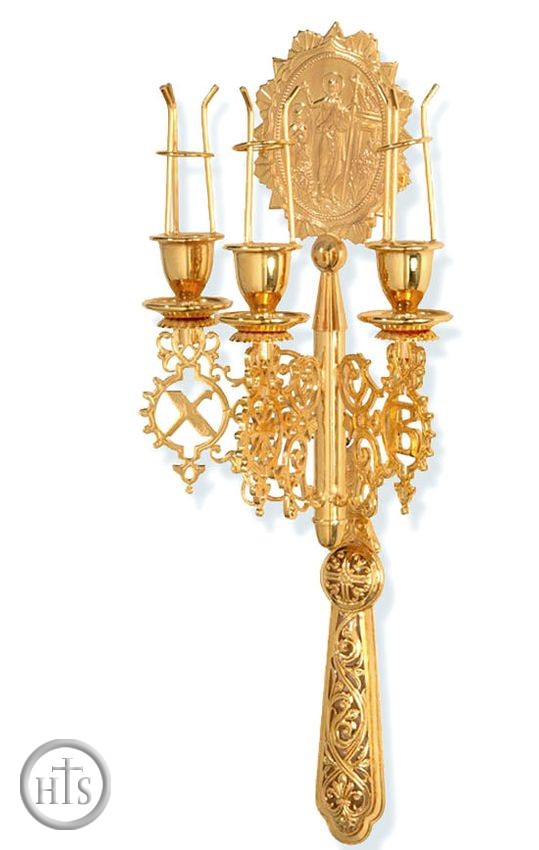 HolyTrinityStore Image - Pascha (Easter) Three Candle Blessing Holder (Trikirion)