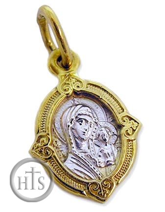 Pic - Virgin of Kazan, Tiny Reversible Pendant, Sterling Silver, Gold Plated