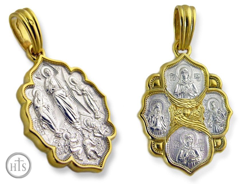 Photo - Transfiguration, Saints, Guardian Angel. Gold Plated Reversible Pendant