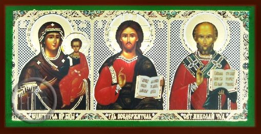 Product Photo - Travel Triptych Icons of Virgin of Smolensk, Christ & St. Nicholas