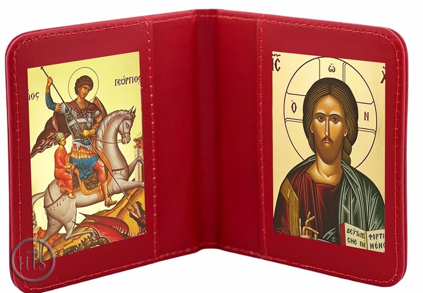 Photo - Saint George & Christ The Teacher, Traveling Icon Diptych / Book