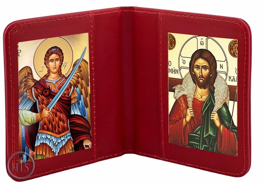 HolyTrinityStore Photo - Archangel Michael & Christ The Good Shepherd, Traveling Icon Diptych