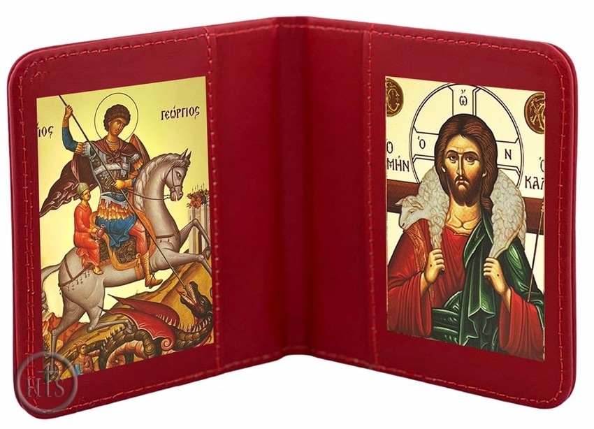 Product Pic - Saint George & Christ The Good Shepherd, Traveling Icon Diptych