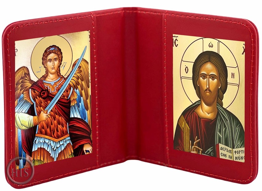 Product Pic - Archangel Michael & Christ The Teacher, Traveling Icon Diptych