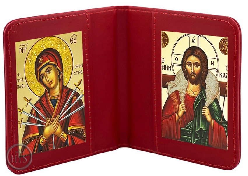 HolyTrinityStore Picture - Virgin Mary of Sorrows & Christ The Good Shepherd, Traveling Icon Diptych
