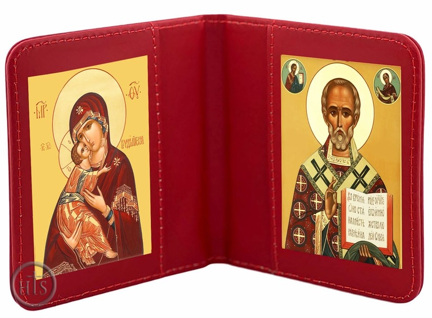 Product Pic - Virgin of Vladimir &  Saint Nicholas, Traveling Icon Diptych