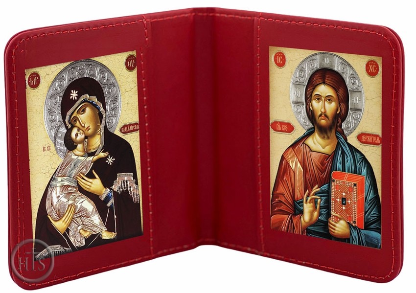 HolyTrinityStore Picture - Virgin of Vladimir & Christ The Teacher, Traveling Icon Diptych