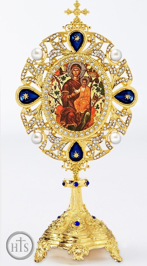 Product Picture - Tree of Jesse, Greek Icon in Jeweled Shrine, Blue Crystals
