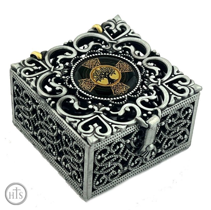 HolyTrinityStore Image - Celtic Cross, Tree of Life, Filigree Keepsake Icon Box, Small