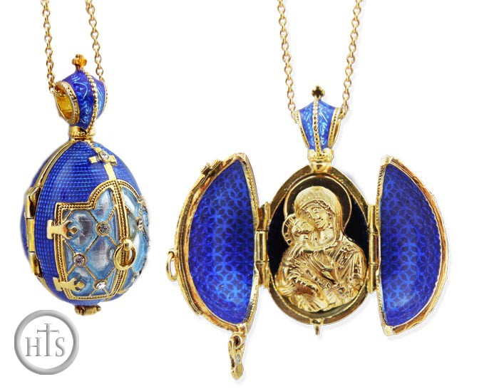 Photo - Virgin of Vladimir,  Egg Pendant Locket,  Sterling Silver, Gold Gilded 