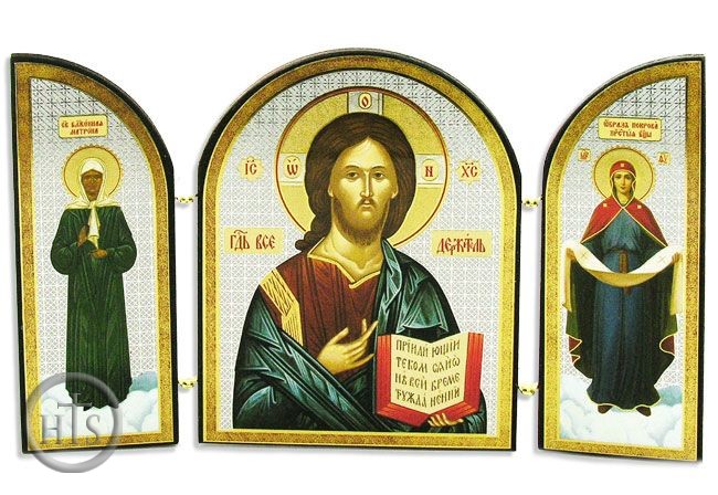 HolyTrinity Pic - Christ The Teacher, St Matrona & Virgin of Pokrov (Protection), Triptych