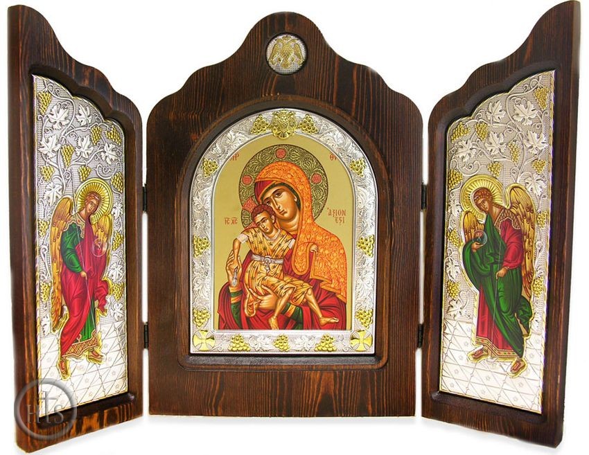 HolyTrinityStore Picture - Greek Silk Screen Serigraph  Framed  Triptych Icon. Foldable