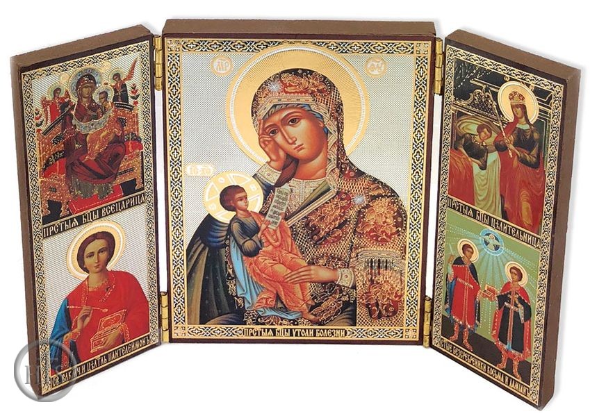 Picture - Triptych Icon Virgin Soothe Diseases with Icons of Saints Healers