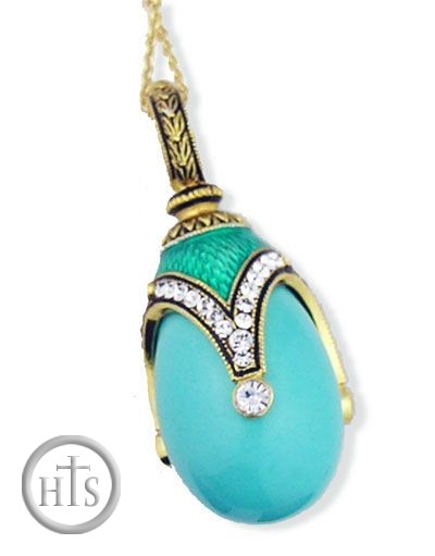 HolyTrinityStore Photo - Turquoise Sterling Silver Egg Pendant , Swarovsky Crystals, 24KT Gold Plated 