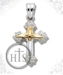 Product Image - Two Tone Sterling Silver Cross with 14kt Gold Dove, 1