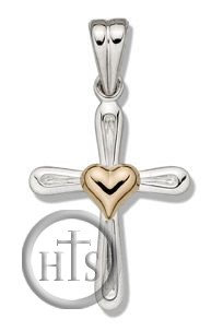 Pic - Two Tone Sterling Silver Cross with 14kt Gold Heart Accent