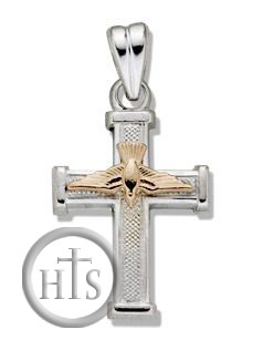Product Image - Two Tone Sterling Silver Cross with 14kt Gold Dove