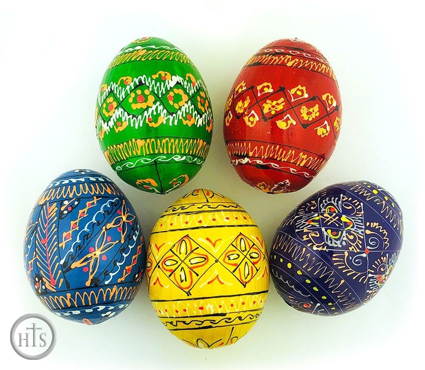 Picture - Colorful Ukrainian Pysanky Wooden Eggs, Set of 5