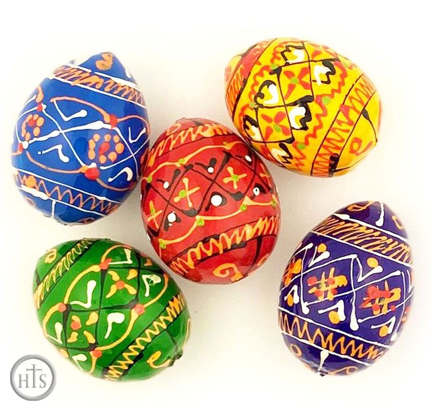HolyTrinityStore Image - Ukrainian Pysanky Mini Wooden Egg, Set of 5 pcs, Hand Painted